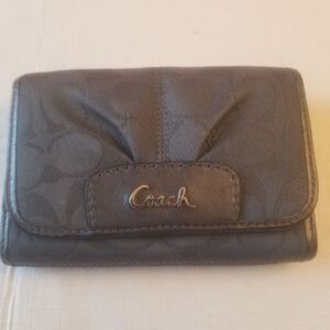 Coach Campbell Clutch Ashley Signature Satin Trifold Black Wristlet Wallet